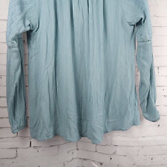 H&M BLUE LONG SLEEVE V NECK SHEER DETAIL TOP SIZE 2 - Picture 9 of 10
